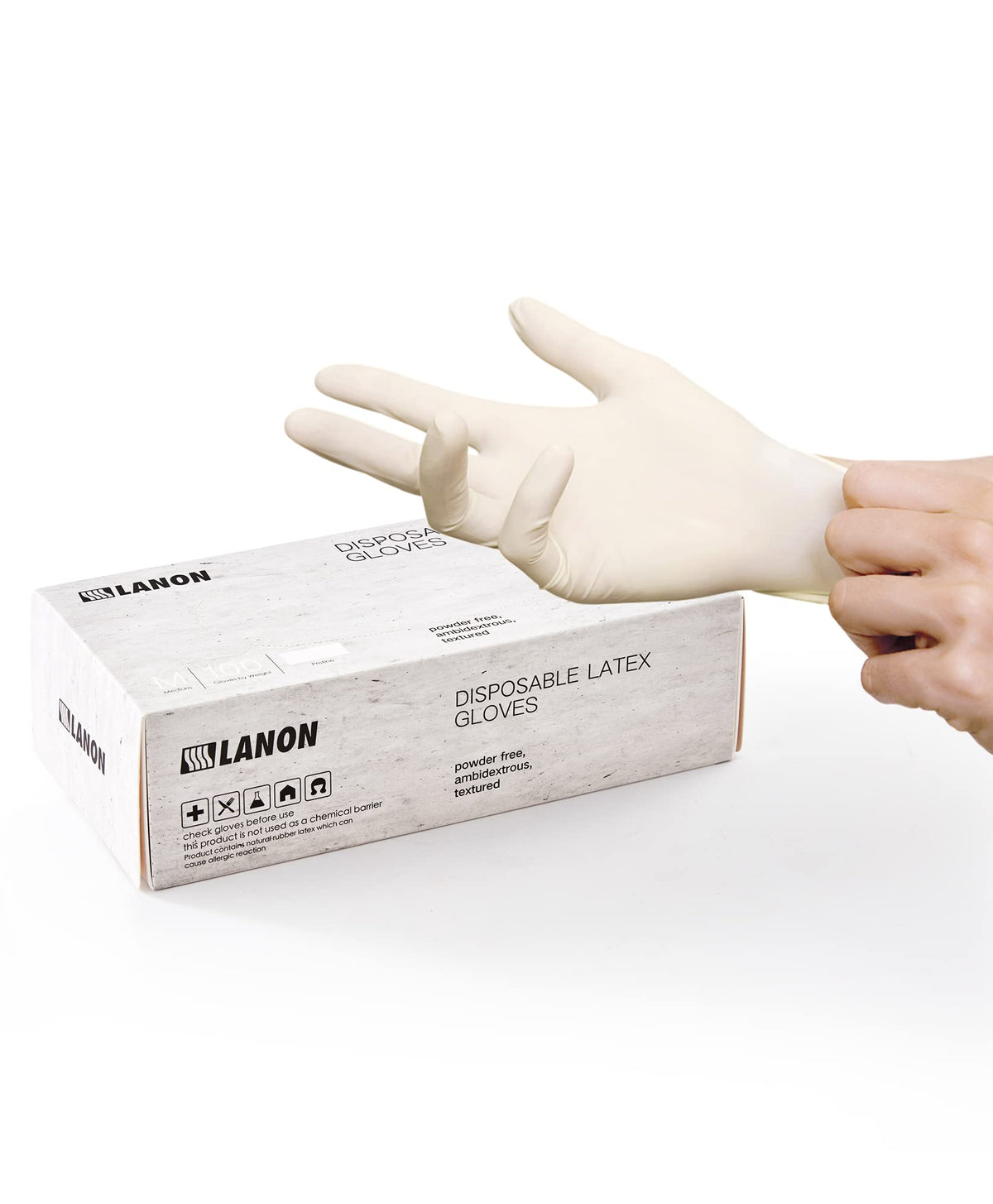 LANON 5 mil White Latex Disposable Gloves,Food Prep Gloves,Medium