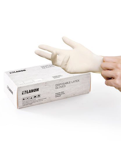 LANON 5 mil White Latex Disposable Gloves,Food Prep Gloves,Medium
