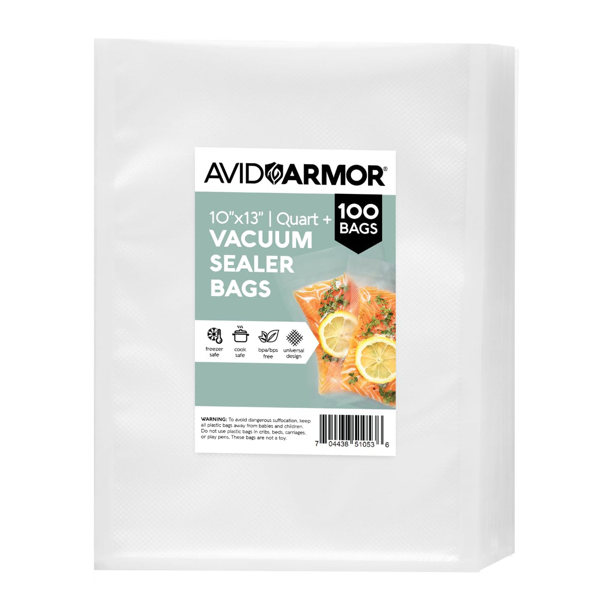 Avid Armor Food Vacuum Sealer Bags – 100-Pack, 8x12” Quart Freezer Bags