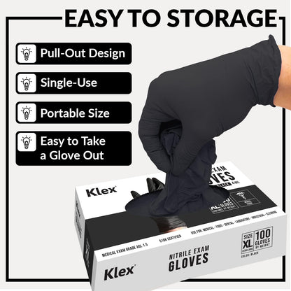 Klex Nitrile Exam Gloves - Medical Grade, Powder Free, Latex Rubber Free, Disposable, Food Safe