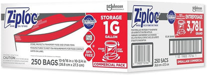 SC Johnson Professional Ziploc Storage Bags with New Grip 'n Seal Technology, For Food Organization and Storage, Double Zipper, Gallon, 250 Count