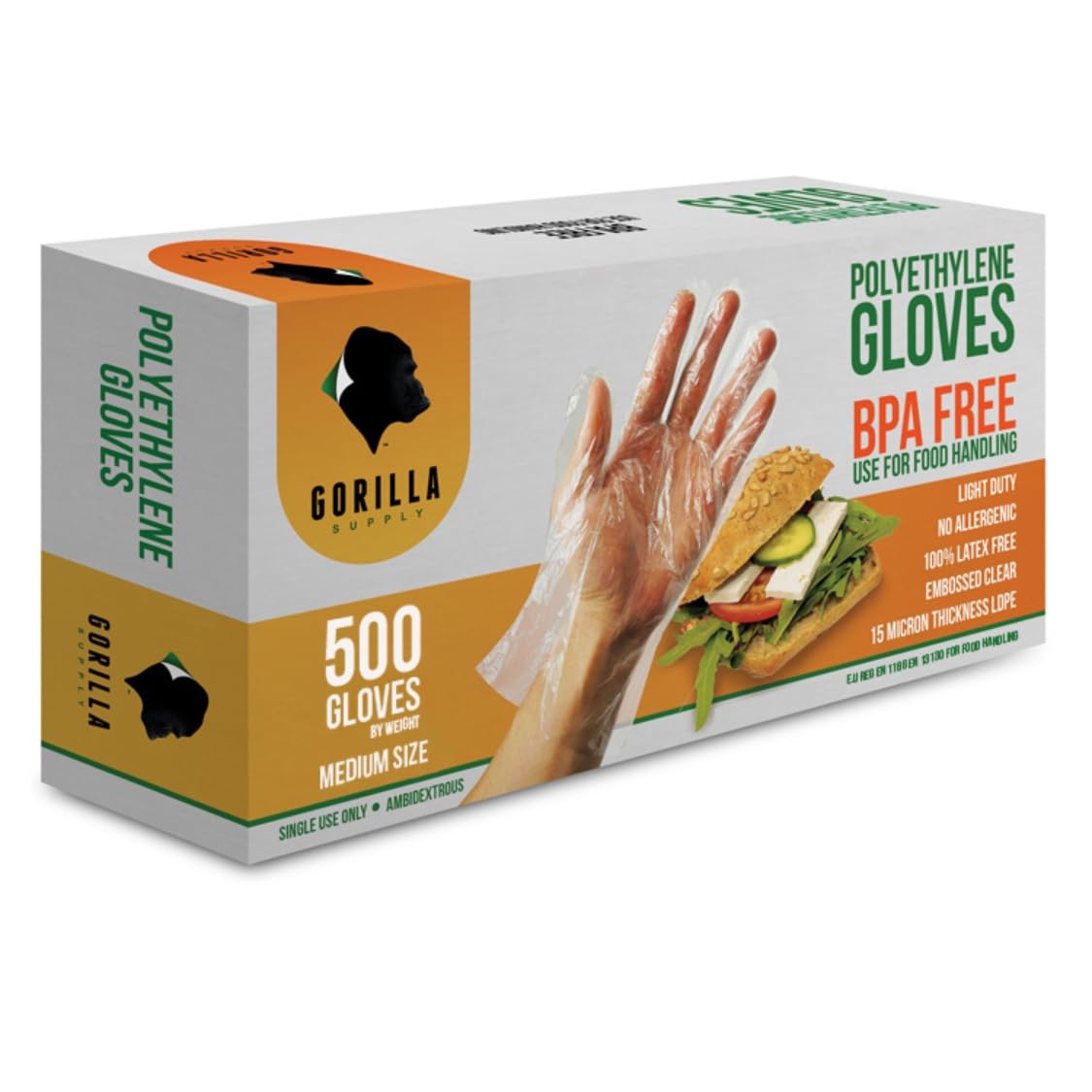 GORILLA SUPPLY 1000 BPA Free Premium Disposable Gloves Poly PE LDPE Plastic for Kitchen Food Handling Food Prep Latex & Powder Free (1000 Count, Large)