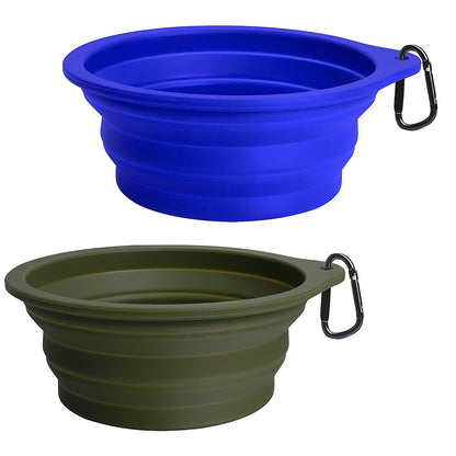 PetBonus 2-Pack Silicone Collapsible Dog Bowls, BPA Free Dishwasher Safe, Portable Foldable Expandable Travel Bowl, Food Water Feeding Cup Dish for Dogs Cats with 2 Carabiners (Light Blue & Green)