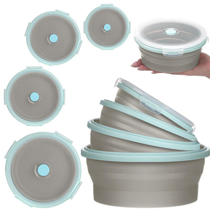 Suclain 4 Pcs Collapsible Bowls with Lids Silicone Camping Food Storage Container Expandable Folding Salad Lunch Box Travel Container for Hiking Camping