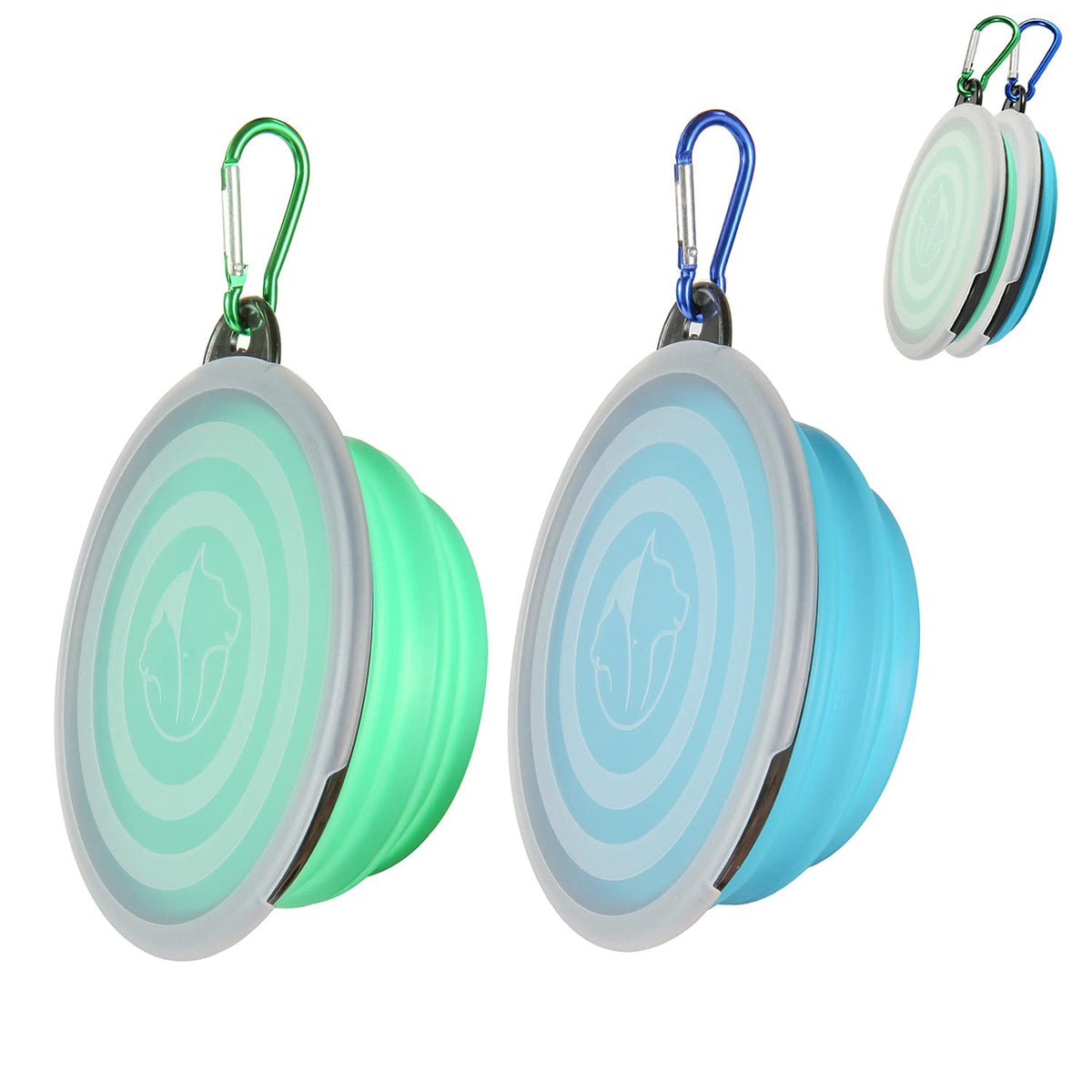 SLSON Dog Bowls Pet Collapsible Bowl with Cover Lids,2 Pack Dog Travel Bowls Portable Foldable Cat Water Dish Bowl for Pets Walking Parking Camping (Fairy Pink and Sprout Green, Large)