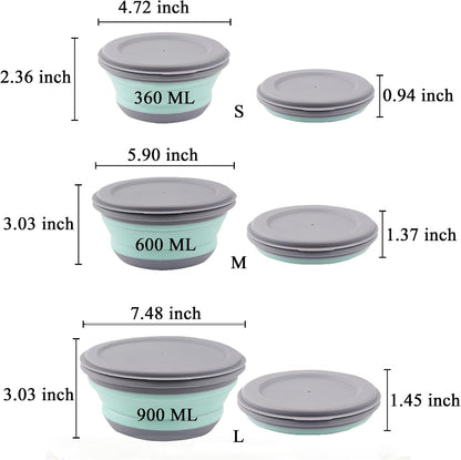 Camping Bowls, 3PCS Collapsible Bowls with Cutlery and Reusable Storage Bag, Food-Grade Silicone Lunch Box with Lids for Camping Picnic Travel (Blue)
