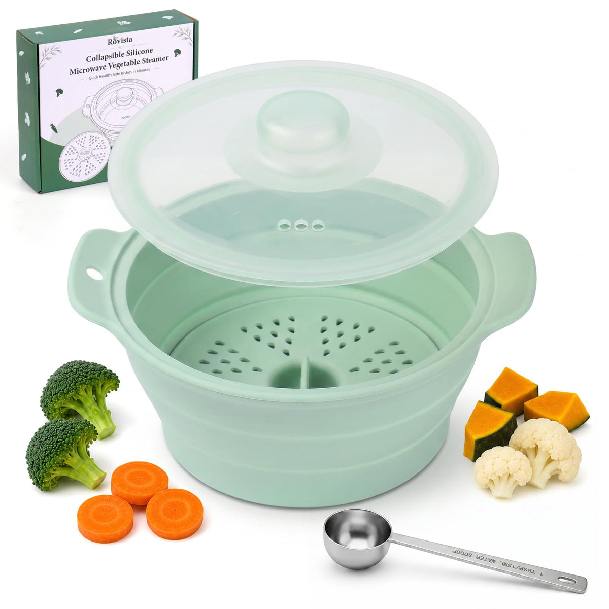42oz Collapsible Silicone Microwave Steamer for Vegetables, Gray
