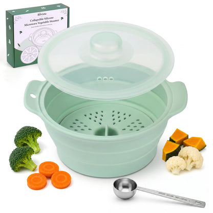42oz Collapsible Silicone Microwave Steamer for Vegetables, Gray