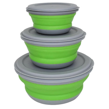 Collapsible Bowls, 3pcs Food Grade Silicone Camping Bowl Salad Bowl with lids, Portable Expandable Lunch Box Food Storage Container for Camping Travel and Picnic,Blue