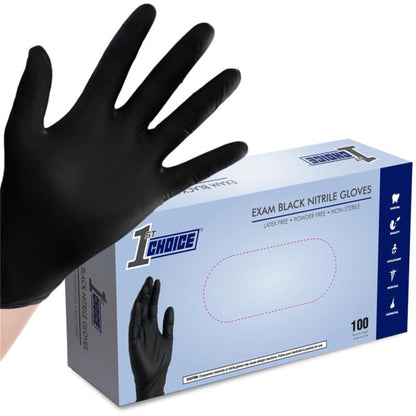 1st Choice Black 4 mil Nitrile Disposable Gloves Food Safe Medical Grade