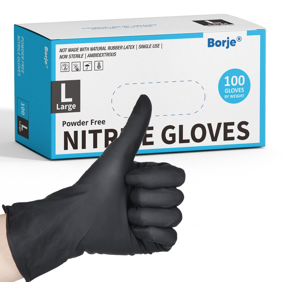 Borje Nitrile Gloves XL, 100 Count Disposable Gloves, Black, Latex-Free Powder-Free, Medical Exam, Food Safe, Cleaning, Cooking