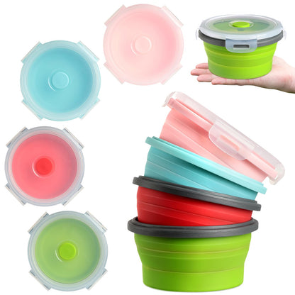 Suclain 4 Pcs Collapsible Bowls with Lids Silicone Camping Food Storage Container Expandable Folding Salad Lunch Box Travel Container for Hiking Camping