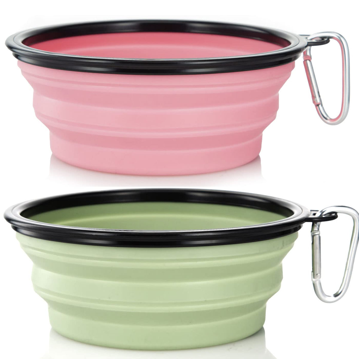Large Dog Bowl Pet Collapsible Bowls, 2 Pack Collapsible Dog Water Bowls for Cats Dogs, Portable Pet Feeding Watering Dish for Walking Parking Traveling with 2 Carabiners (Large, Blue+Green)
