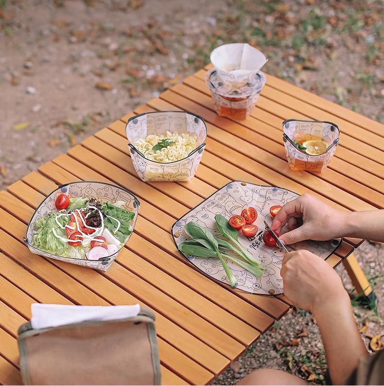 Portable Scouting & Camping Tableware Set of 6 Pieces, Folding Plate, Bowl, Water Cup, Easy-Clean, Ultra-Light, Heat-Resistant,Collapsible, Food-Grade Material, for Outdoor Picnics