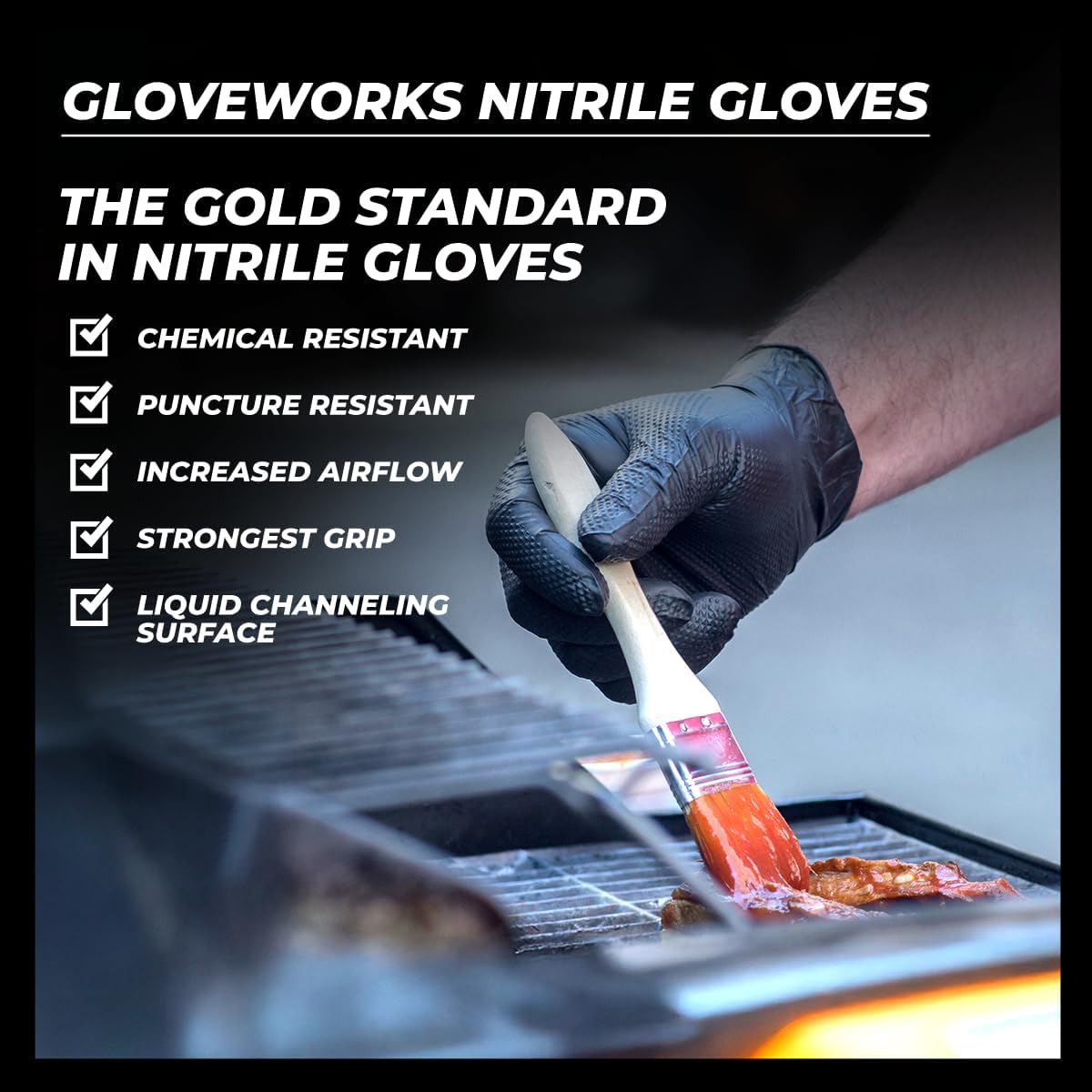 GLOVEWORKS Black Nitrile Gloves 6 Mil Diamond Textured for Mechanic Work