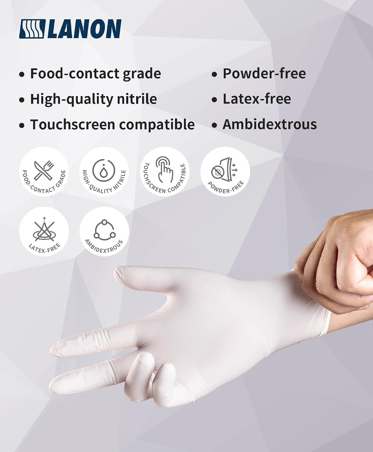 LANON Food Safe White Disposable Nitrile Gloves,Cooking Gloves,Small