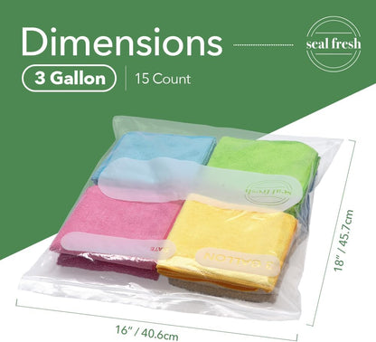 Seal Fresh 3 Gallon Large Plastic Storage Bags - 16 x 18 Inch (15 Count) - Reusable Write-On XXL Extra Large Big Oversized Clear Jumbo Zip Top Bags with Sealable Zipper for Clothes, Travel, Moving