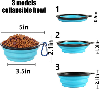 SLSON Dog Bowls Pet Collapsible Bowl with Cover Lids, 2 Pack Travel Bowls