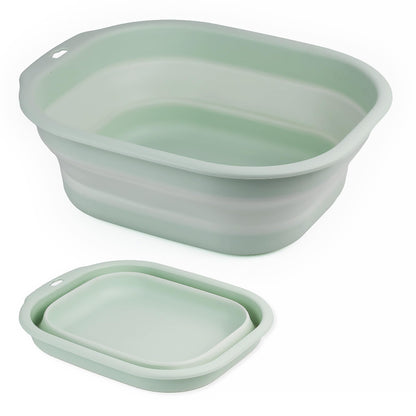 Collapsible Wash Basin Set of 2, Foldable Small Medium Size Wash Basin, Portable Plastic Basins for Laundry, Bottles, Travel, Camping (Light Blue)