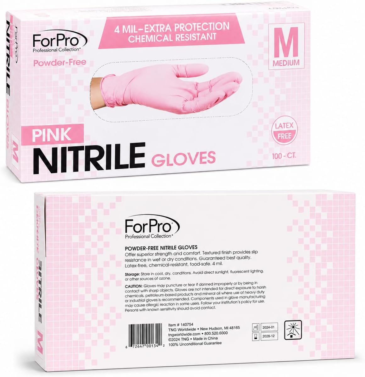 ForPro Disposable Nitrile Gloves, Chemical Resistant, Powder-Free, Latex-Free, Non-Sterile, Food Safe, 4 Mil