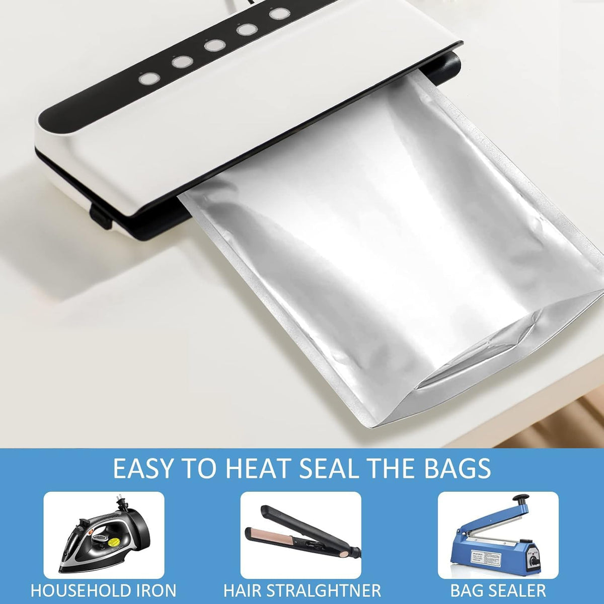 100pcs 1 QUART Mylar Bags - 10 Mil Total Thickness - 7"x10" Stand-Up Zipper Pouches, Resealable Heat Sealable Mylar Bags for Long Term Food Storage
