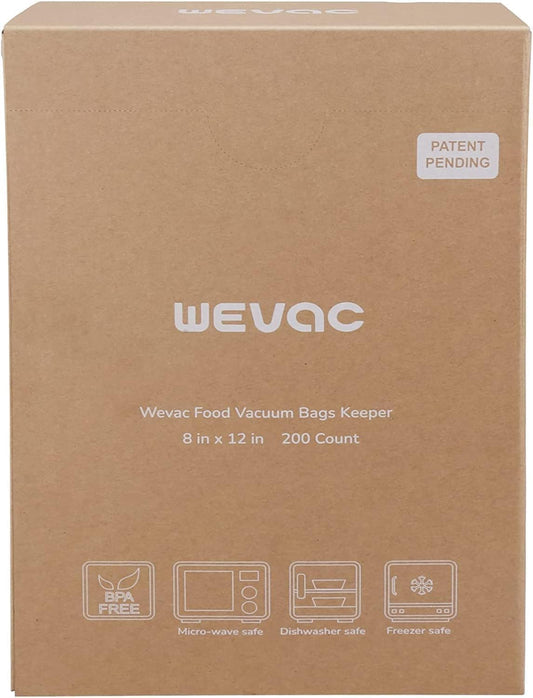 Wevac 8"x12" Vacuum Sealer Bags for Food, 200 Precut Quart Bags, Keeper Box