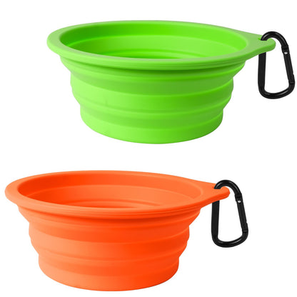 PetBonus 2-Pack Large Silicone Collapsible Dog Bowls, 34oz/1000ml BPA Free Portable Foldable Travel Bowl for Pet Cat, Food Water Feeding Dish for Camping with 2 Carabiners (Turquoise, Tan)