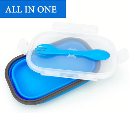 Collapsible Lunch Box Containers, Silicone Bento Box with Airtight Lid and 2 in1 Spoon & Fork, 1000ml Large Portion Reusable Silicone Food Storage Container, Microwave Dishwasher Safe
