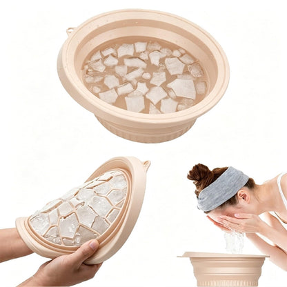 Foldable Face Ice Bath Bowl with Built-In Ice Tray (Green).