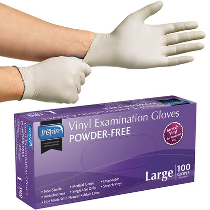 Inspire Stretch Vinyl Exam Gloves | THE ORIGINAL Quality Disposable Latex Free Medical Glove Cleaning Cooking Food Service Labs Healthcare and Household Extra Large, 1000 Count