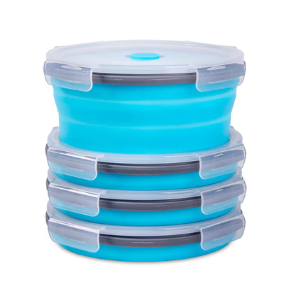 Collapsible Food Storage Containers with Lid & Air Vent, 8 Pack, 4 Rectangular + 4 Round, Annaklin Foldable Silicone Lunch Containers Collapsible Bowls Set, Microwave Freezer Dishwasher Safe, 4 Colors