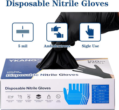 YKANG Black Disposable Nitrile Gloves,Latex Free Food Safe Cooking Gloves