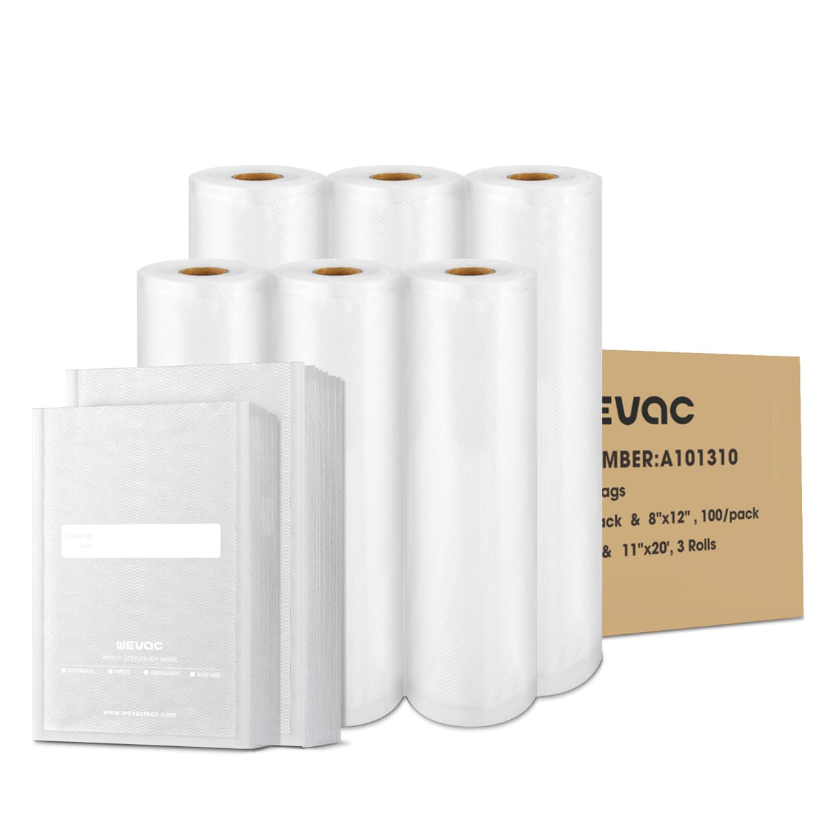 Wevac 150 Pint 6"x10" & 150 Quart 8"x12" Vacuum Sealer Bags, Keeper Box