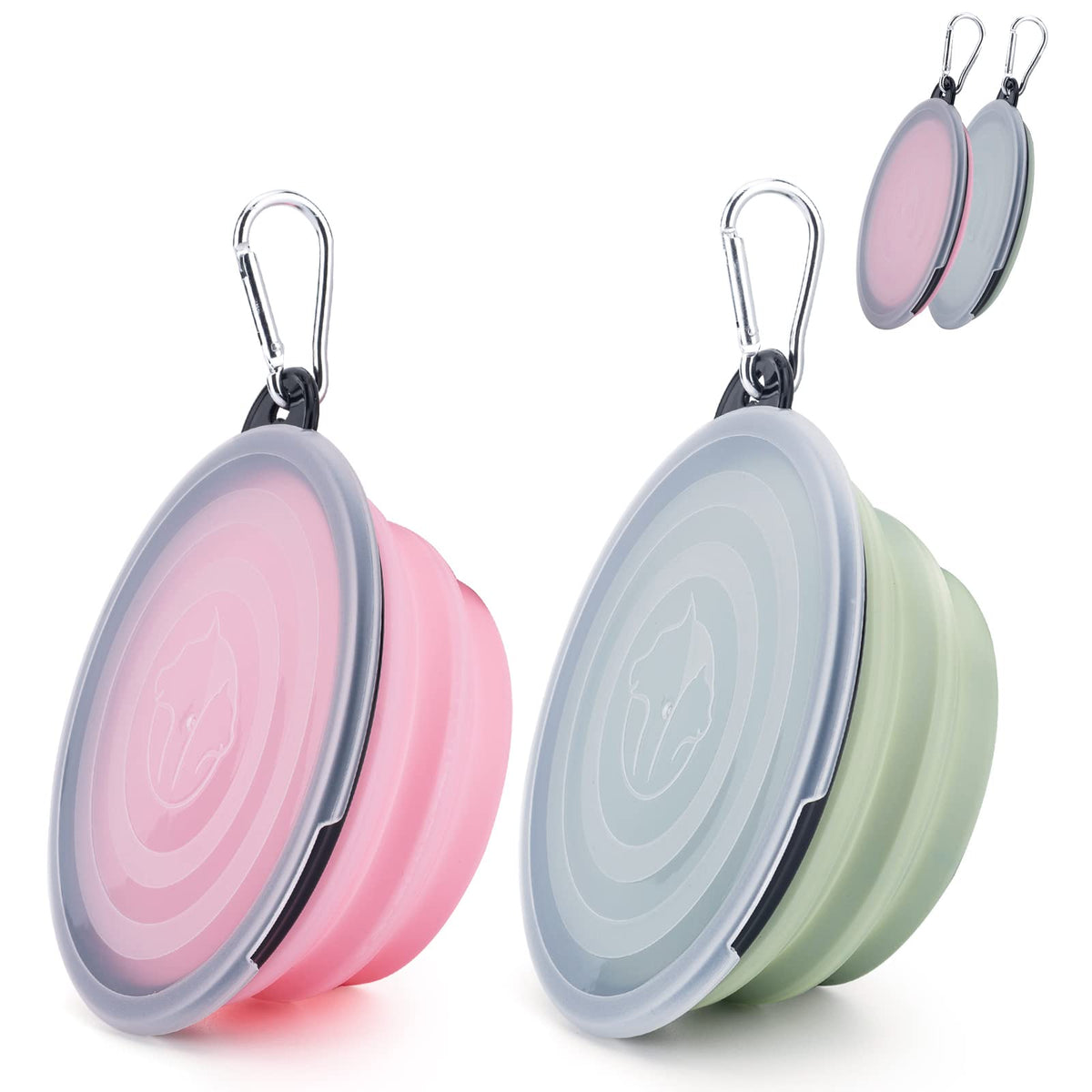 SLSON Dog Bowls Pet Collapsible Bowl with Cover Lids,2 Pack Dog Travel Bowls Portable Foldable Cat Water Dish Bowl for Pets Walking Parking Camping (Fairy Pink and Sprout Green, Large)