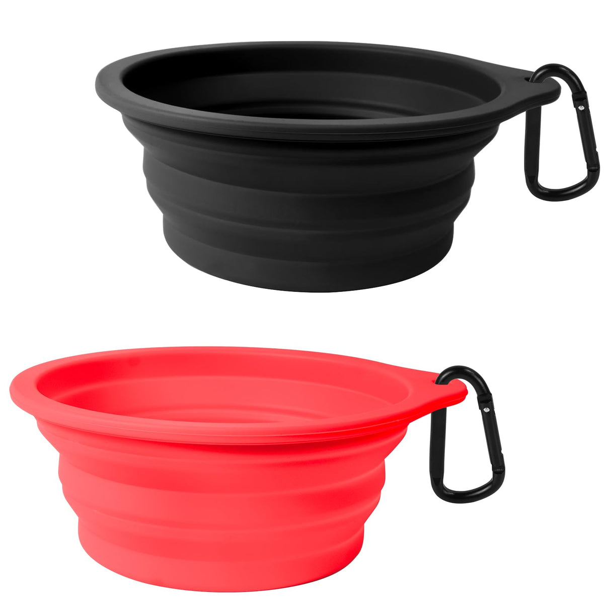 PetBonus 2-Pack Large Silicone Collapsible Dog Bowls, 34oz/1000ml BPA Free Portable Foldable Travel Bowl for Pet Cat, Food Water Feeding Dish for Camping with 2 Carabiners (Turquoise, Tan)