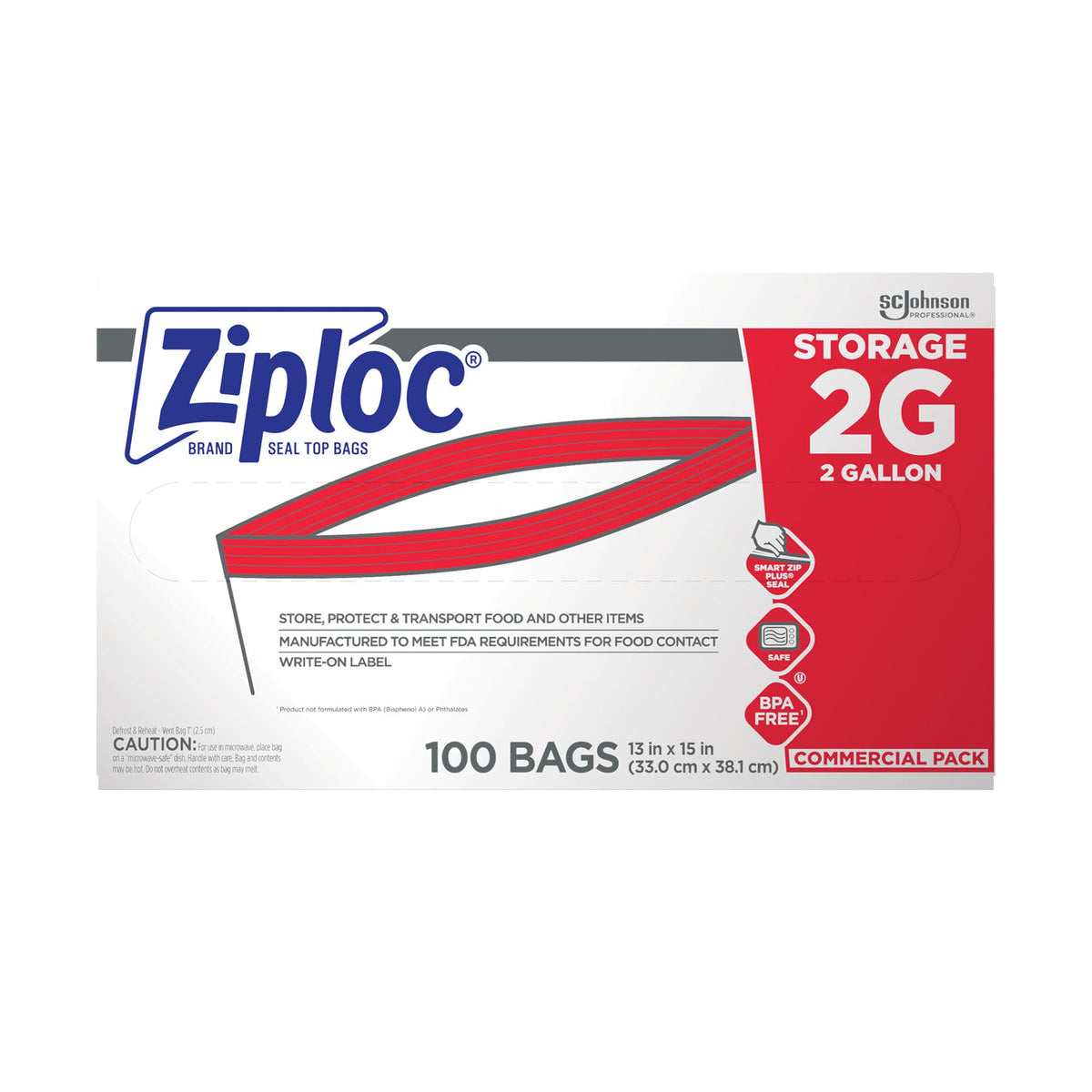 SC Johnson Professional, Ziploc Storage Bags, For Food Organization and Storage, Double Zipper Seal, Easy-Open Tabs Quart, 500 Count