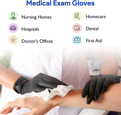 Black Nitrile Disposable Gloves | 200-Pack | Latex-Free for Medical, Surgical, Cleaning, Food Prep, Cooking, Tattoo