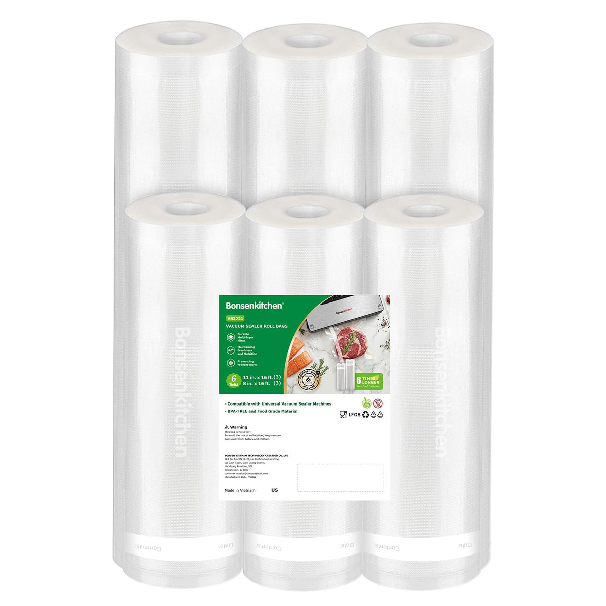 Bonsenkitchen Vacuum Sealer Bags, 8" x 50' Rolls 2 pack for Food Storage