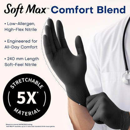 Supmedic Soft Max Disposable Nitrile Exam Gloves, Powder-Free Black 1000 Ct