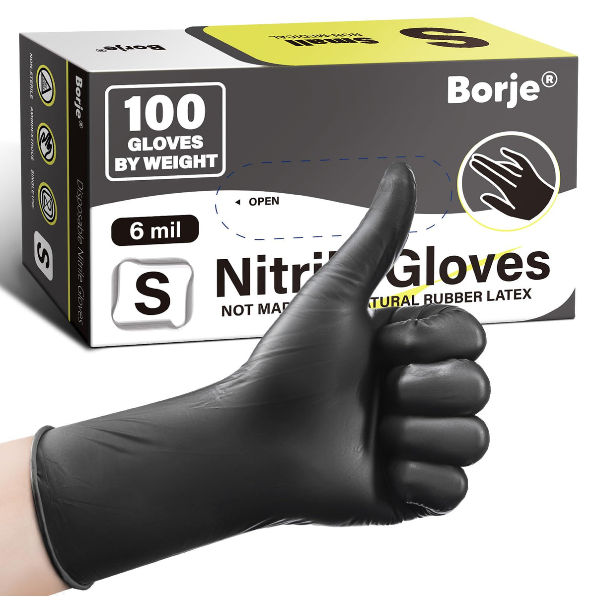 Borje Nitrile Gloves XL, 100 Count Disposable Gloves, Black, Latex-Free Powder-Free, Medical Exam, Food Safe, Cleaning, Cooking