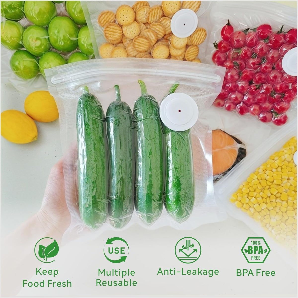 Vacuum Sealer Bags for Food 30 Pcs (8.5 * 8.5in), BPA-Free Sous Vide Bags Reusable for Microwave Heating, Cooking and Freezer Storage, Compatible with Most Handheld Sealers and Vacuum Sealer Machines