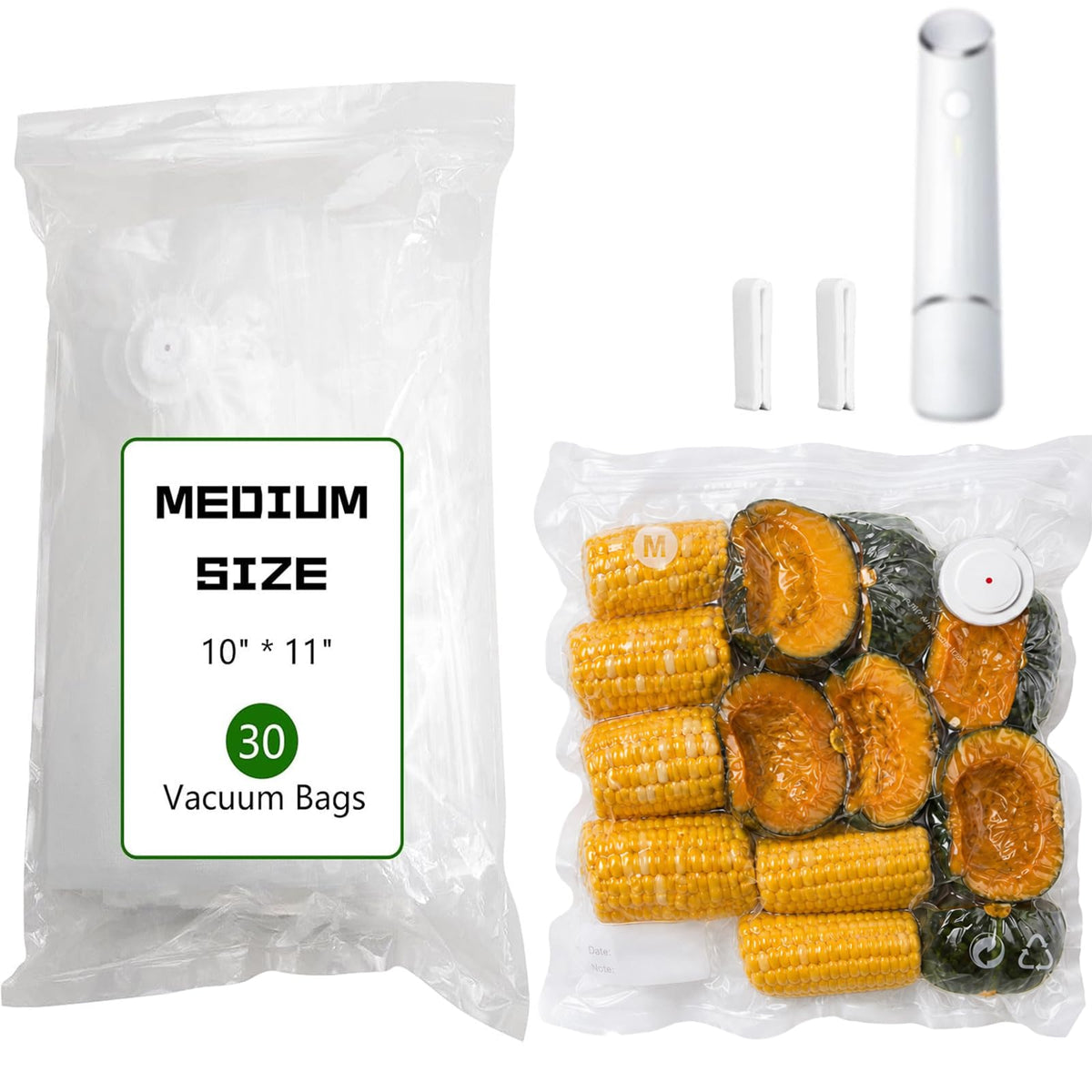 30-Pack XL Large Vacuum Sealer Bags & 2 Bonus Sealing Clips, Compatible with Chef Preserve – BPA-Free (12 x 20 in) Reusable Food Storage Bags for Freezer, Microwave, Sous Vide – Leak-Proof