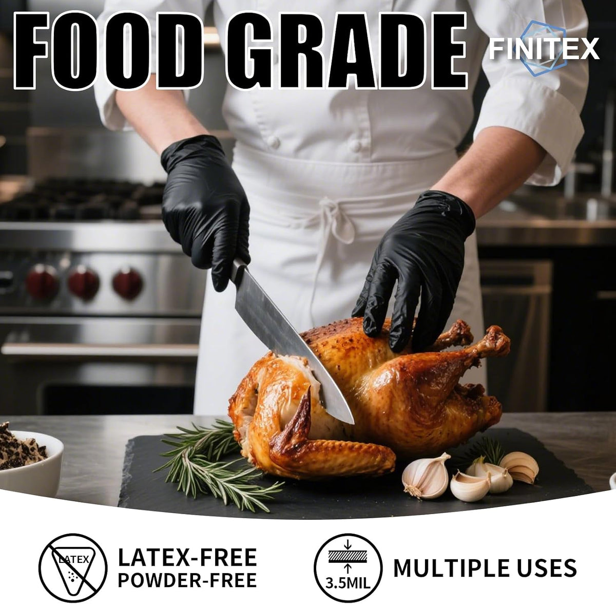 FINITEX Black Nitrile Disposable Gloves Exam Gloves 3.2mil Case of 10 Boxes