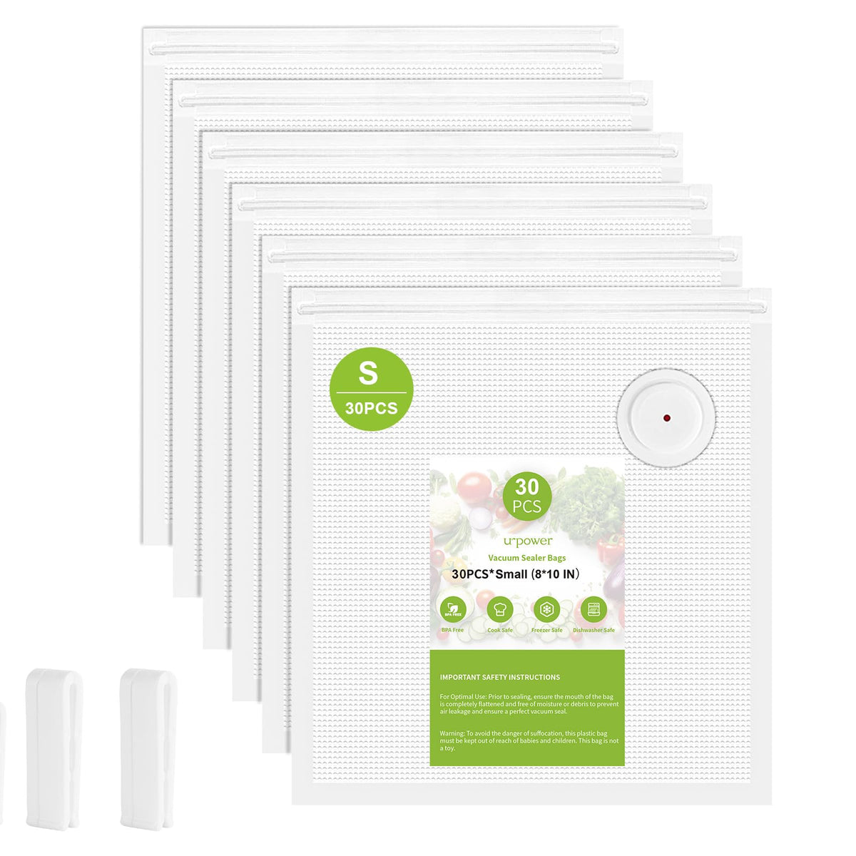 URPOWER Reusable Vacuum Sealer Bags for Food Storage, 40 PCS with 5 Clips