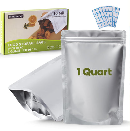 60pcs 1 Quart Mylar Bags for Food Storage Extra Thick 10 Mil