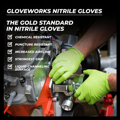 Gloveworks HD 8 mil Green Nitrile Disposable Industrial Gloves with Raised Diamond Texture - GWGN Box of 100 / Medium
