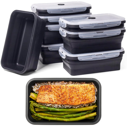 Collapsible Food Storage Containers with Lid & Air Vent, 8 Pack, 4 Rectangular + 4 Round, Annaklin Foldable Silicone Lunch Containers Collapsible Bowls Set, Microwave Freezer Dishwasher Safe, 4 Colors