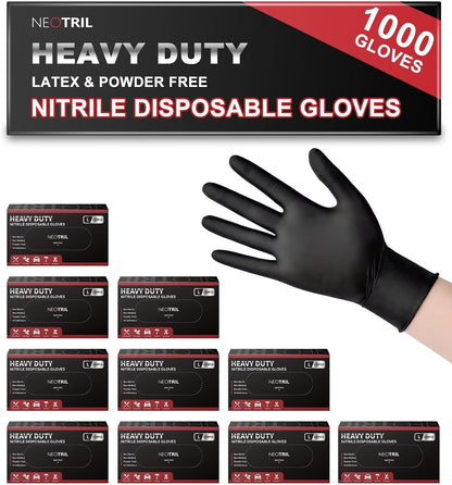 NEOTRIL 6 Mil Heavy Duty Black Nitrile Disposable Gloves, Latex Powder-Free, Textured Rubber Gloves for Cooking Mechanic