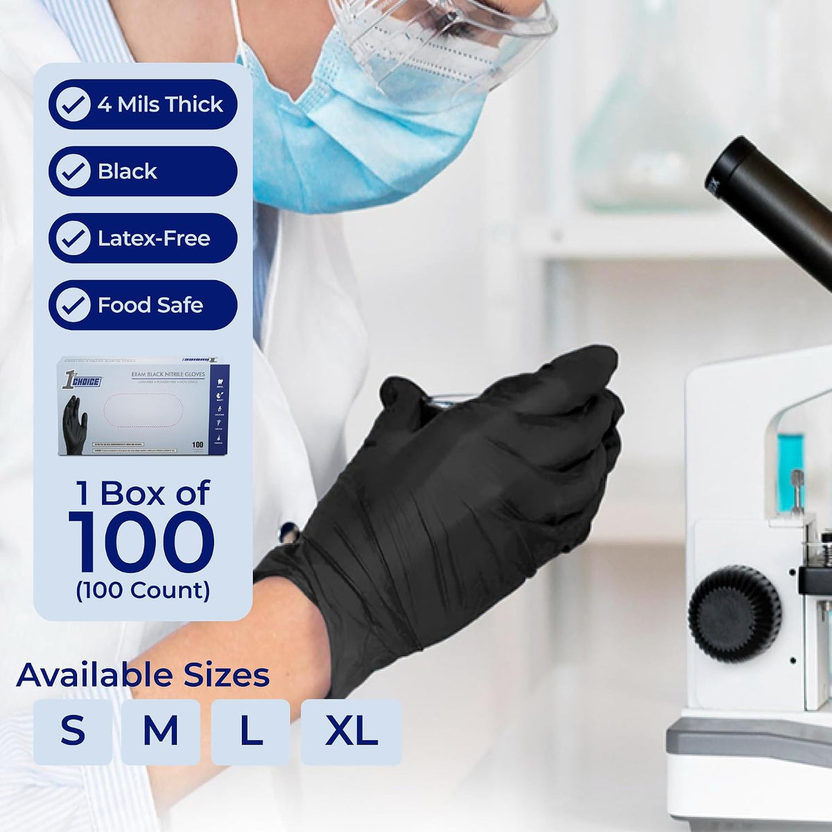1st Choice Black 4 mil Nitrile Disposable Gloves Food Safe Medical Grade