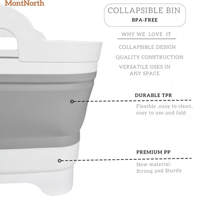 MontNorth Collapsible Wash Basin 9L, Foldable Dish Tub with Drain Plug, Portable Collapsible Dish Basin, Camping Sink for Washing Dishes, Laundry & Kitchen Use,Gray